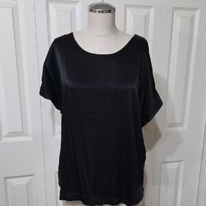 White House Black Market Black Short-Sleeve Satin Tee